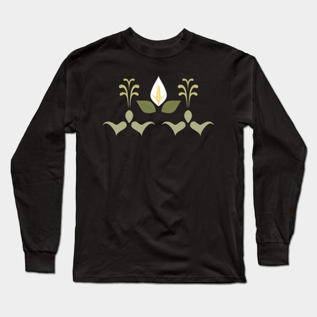 Peace Lily Pattern Simple Graphic Design on Pale Green Long Sleeve T-Shirt by PaperRain